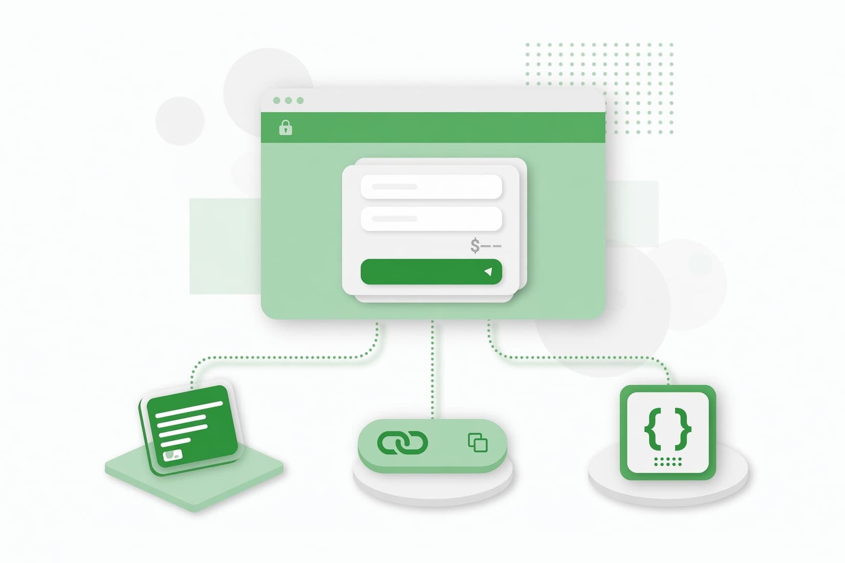 Accepting online payments — a checkout window branching into a hosted page, a payment link and an API