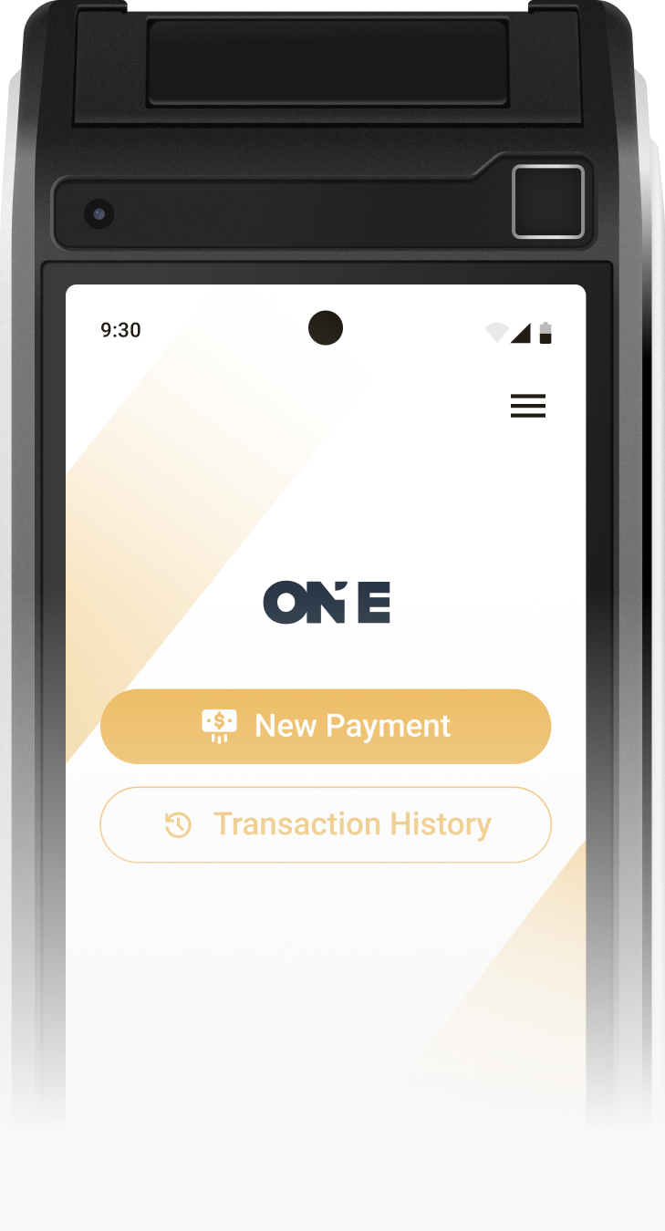 ONE Solutions payment app shown on a POS payment terminal